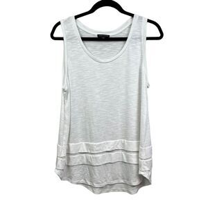 Lord & Taylor Womans Tank Top Stretch Semi Sheer Tiered Hem‎ White Size L